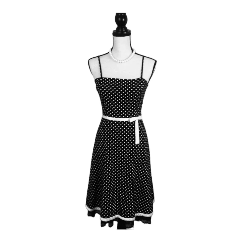 Vintage I. N. Black/White polka dots Dress Sz 3 - Picture 1 of 6